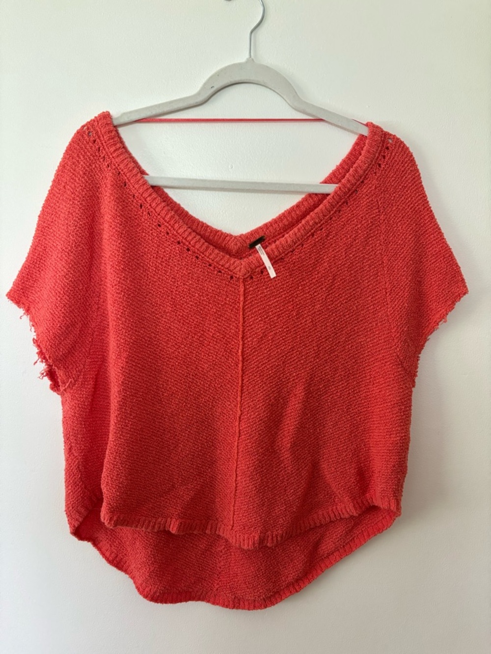 Free People Red Cropped V-Neck Knit Top